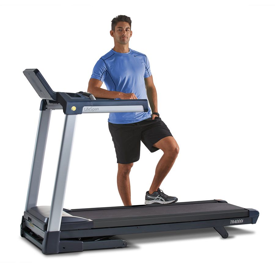 LifeSpan Fitness TR4000i Folding Treadmill leaning on