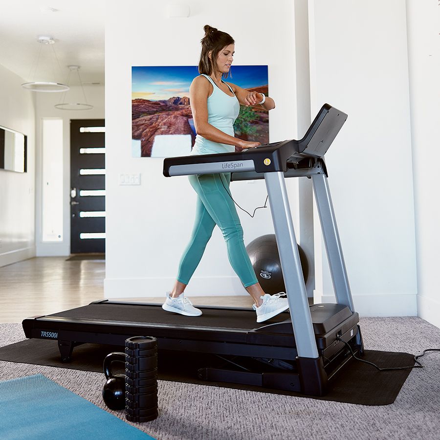 LifeSpan Fitness TR5500iM Folding Treadmill walking in home