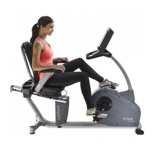 LifeSpan Fitness R5i Recumbent Bike in use