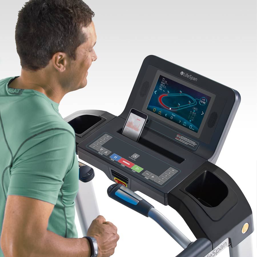 LifeSpan Fitness TR5500iM Folding Treadmill console and phone