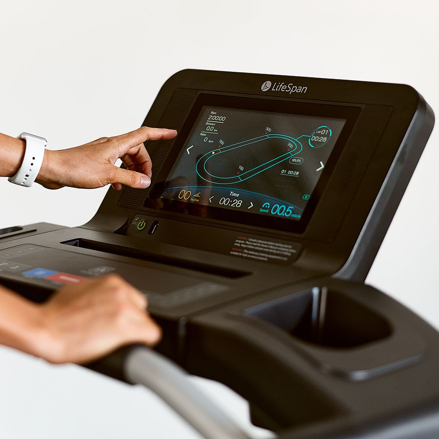 LifeSpan Fitness TR5500iM Folding Treadmill console in use