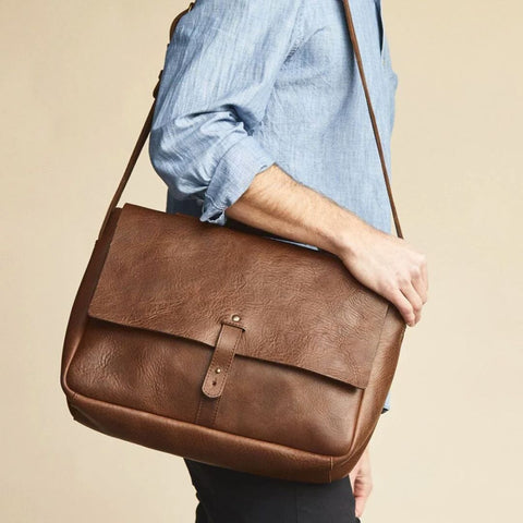 Sustainable leather messenger bag crossbody bag in brown