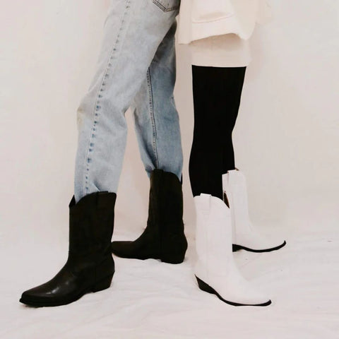 Vegan leather cowboy boots unisex in black and white