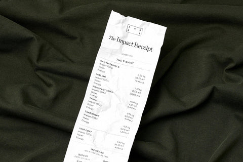 receipt of carbon footprint on black t-shirt
