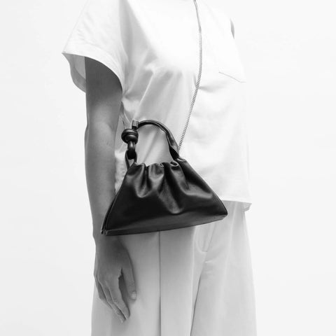 Mini baguette bag with metal chain cross body made of sustainable materials