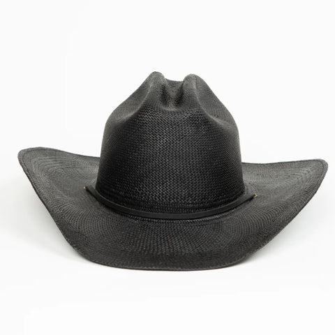 Sustainably made hand crafted black cowboy hat with vegan leather straps