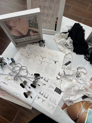 table spread with underwear designs