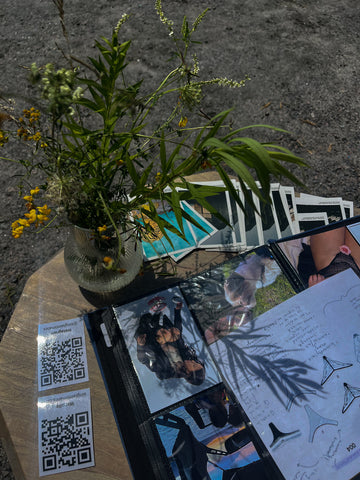 aesthetic spread of clothing designs and flowers