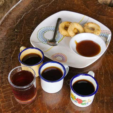 Coffee brews and organic coffee tea with authentic baked goods
