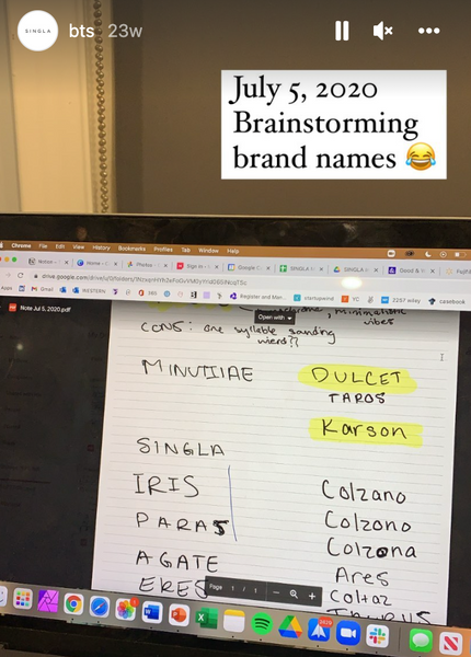 computer screen with example brain storm of brand names