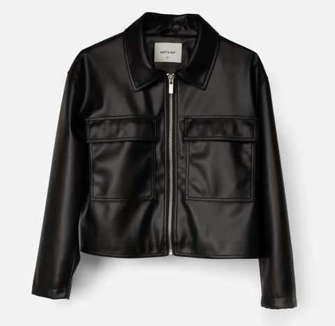 black leather vegan jacket for women