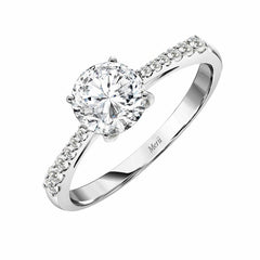 Silver CZ shoulder set four claws solitaire ring