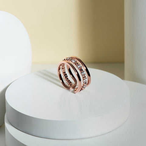 Ballerina: Silver rose gold plated with round cut CZ trio row cuff ring