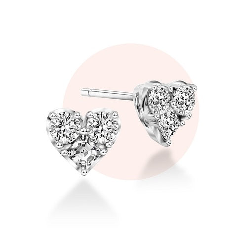 Merii_To Have and To Hold Silver rhodium plated with princess cut CZ heart stud earrings