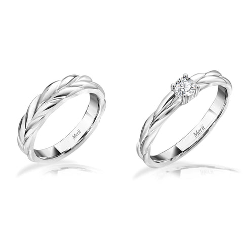 Couple Rings: Silver rhodium plated curved leaf band ring