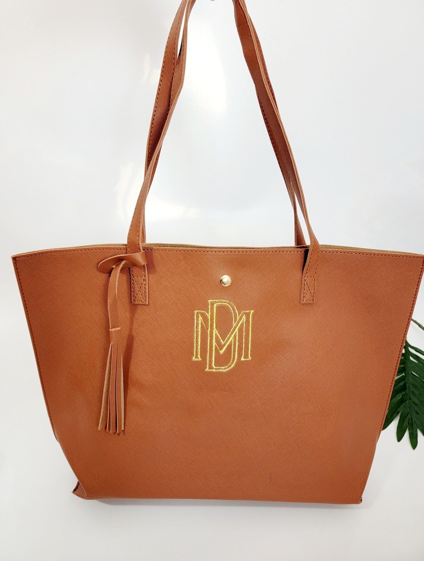 Personalised Brown Pattern Faux Leather Square Tote Shoulder Bag [2 We –  Cloth'N'Card