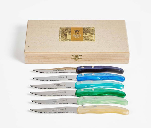 NEW Claude Dozorme Laguiole Steak Knife Gift Set of 12 Rainbow