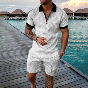 Zipper Men's Shirt And Shorts Set Summer Outfit. - Chelle Electronics