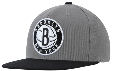 Mens Brooklyn Nets Mitchell and Ness Snapback Hat Gray on Black