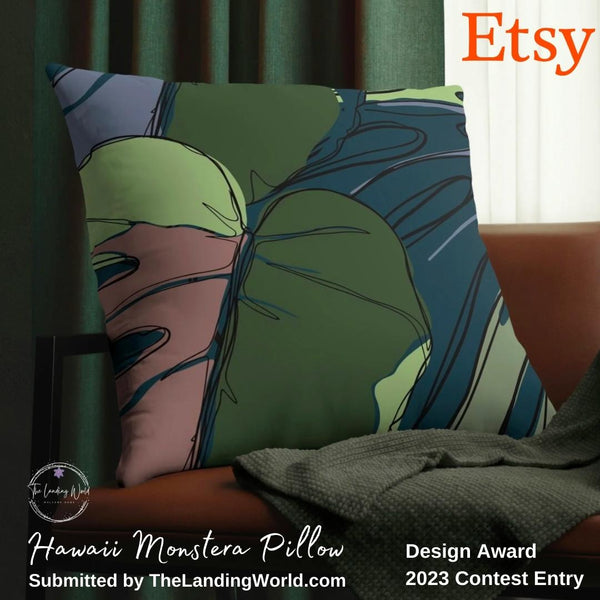 Hawaii Monstera Pillow, Etsy Design Award Contest 2023 Entry