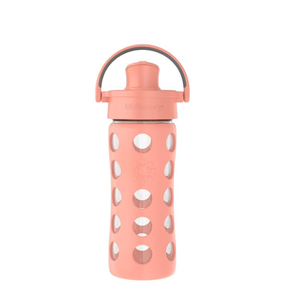 Glass Water Sports Bottle With Stainless Steel Lid,16 oz,Pink