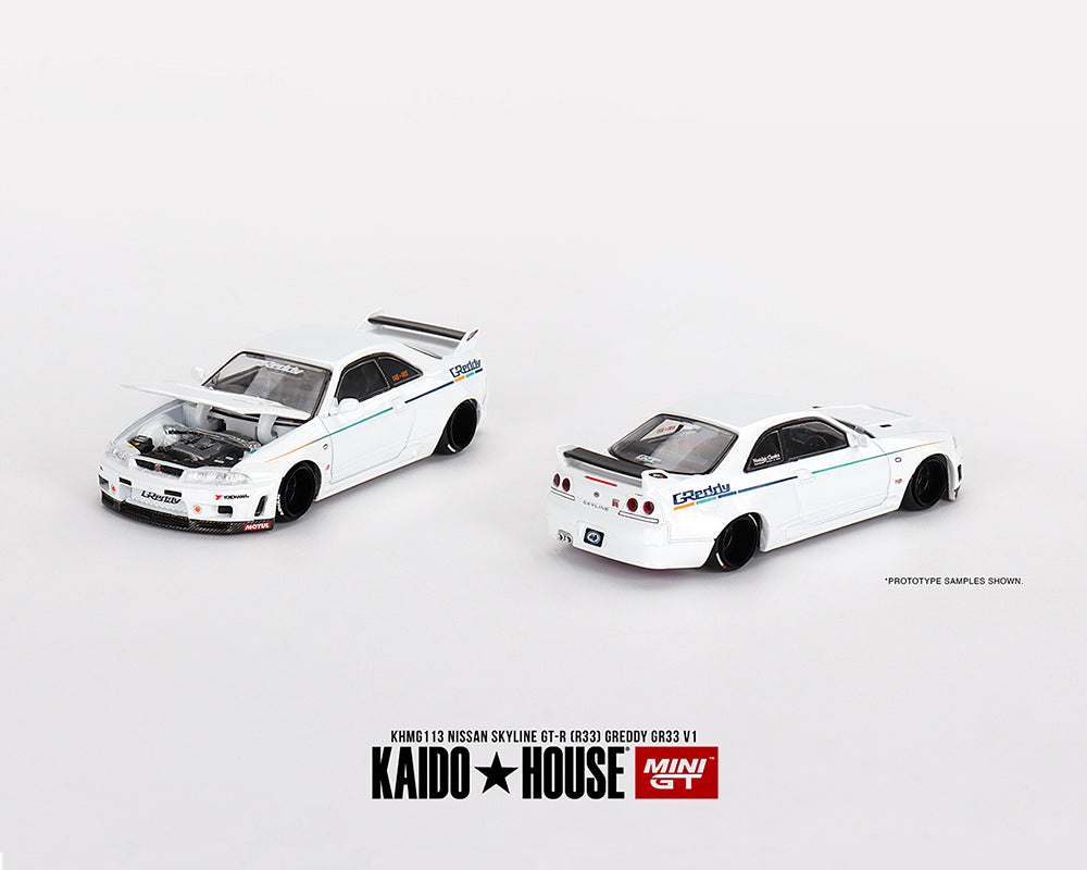 Kaido House x Mini GT Nissan Skyline GT-R (R33) Greddy GR33 V1 - White