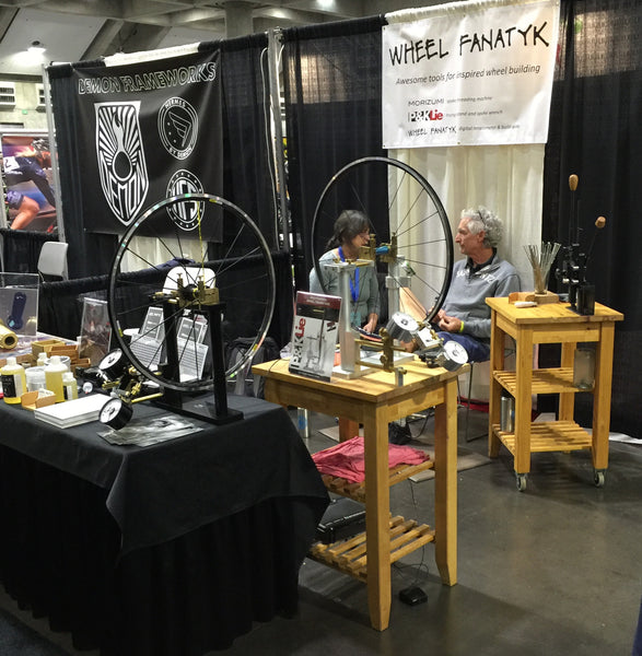 Quiet moment at the booth. Donna talks with Olympian and all-around legend, Rory O'Reilly. Thanks Mark Niemiec of Mavic for our second demo wheel.