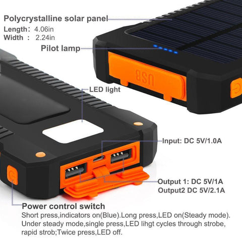 mega solar power bank 30000mah orange backpack waterproof