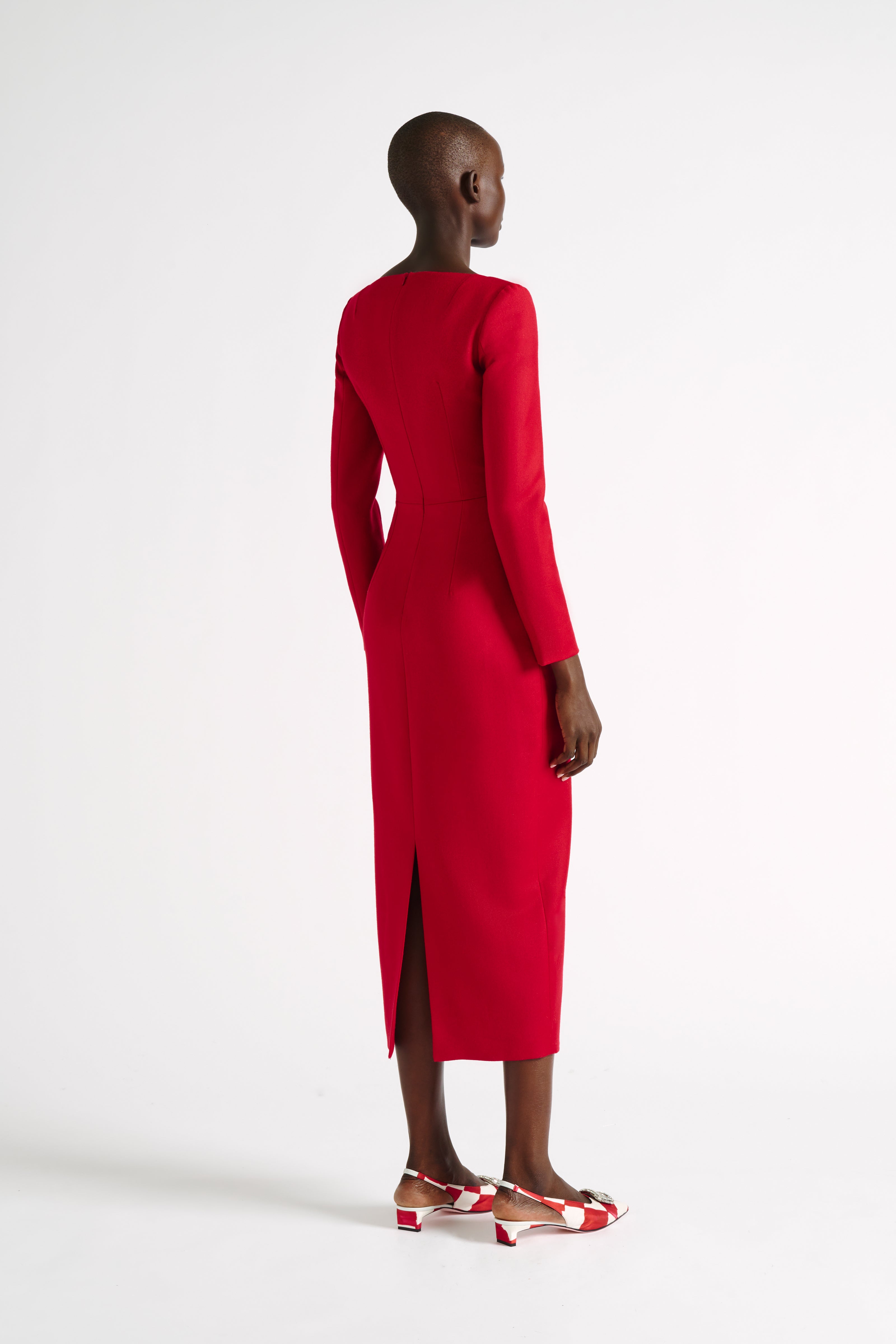 Jeana Dress | Red Long Sleeve Square Neckline Tailored Dress | Emilia ...