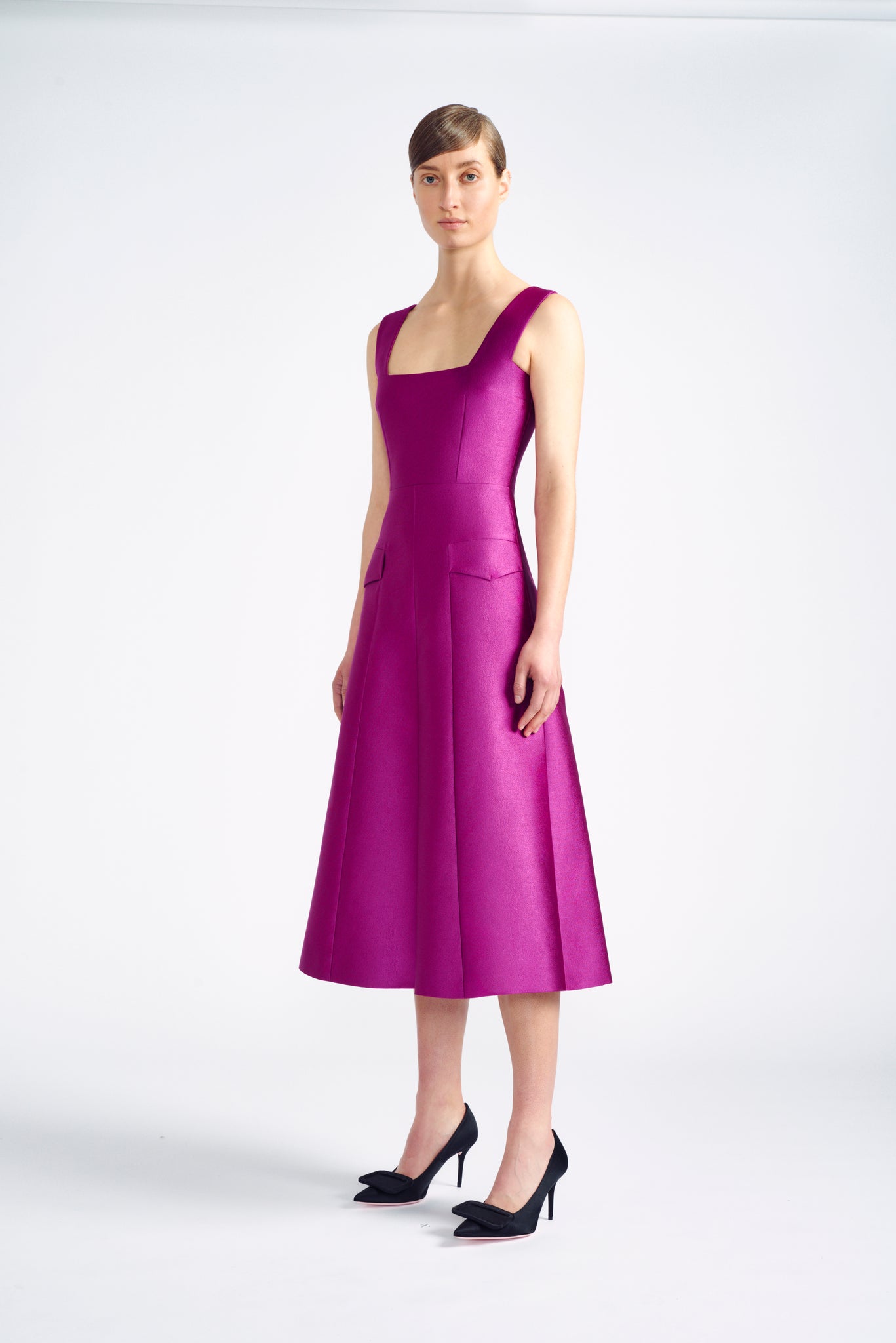 Petra Dress | Purple Square neck Dress in Fuchsia Verano| Emilia Wickstead