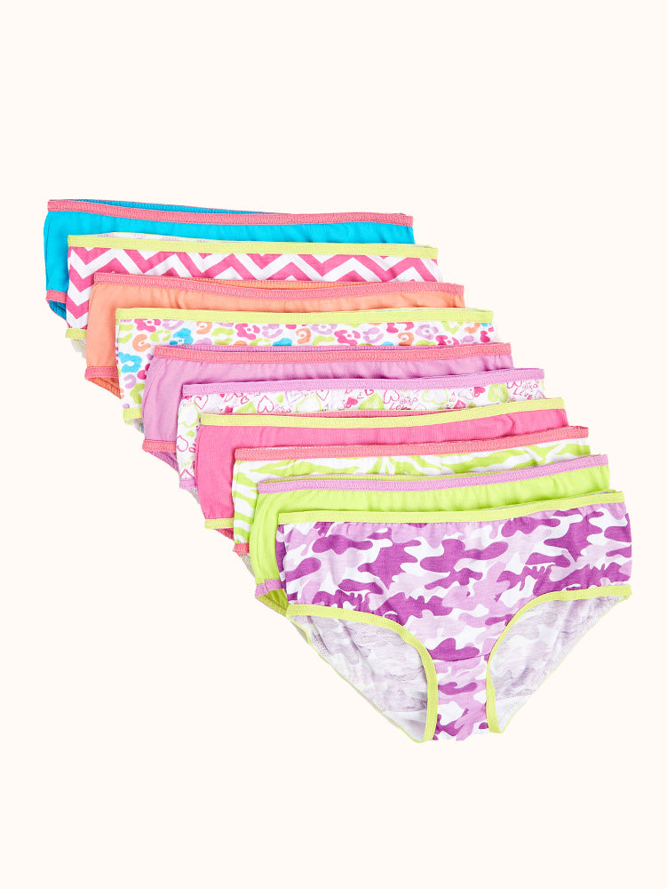 Girls' Cotton Hipster Panties (10 Pack) - Colorful Hearts