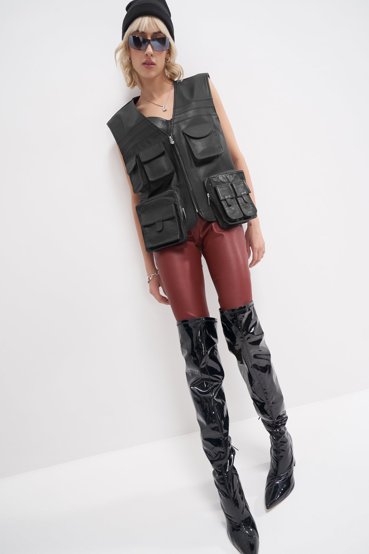 Xavier - Leather Utility Gilet - Black