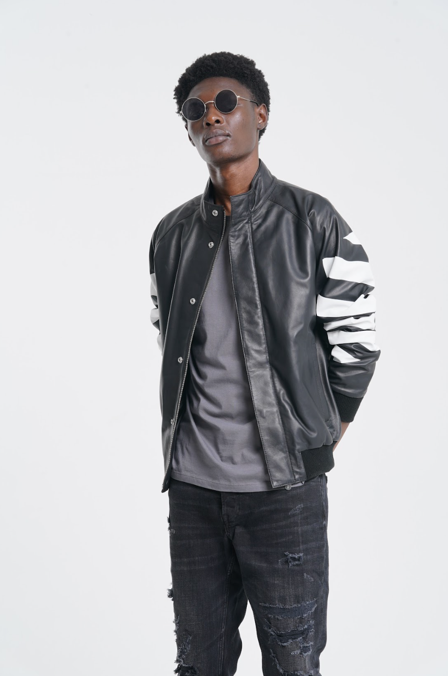 Barneys Originals leather varsity jacket in black