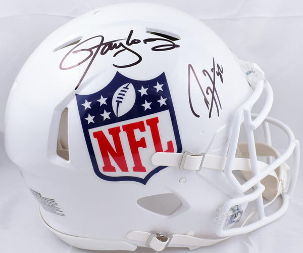 Lawrence Taylor & Saquon Barkley Autographed New York Giants Flash Red Full  Size Replica Speed Helmet NFL ROY Beckett BAS QR Stock #202987