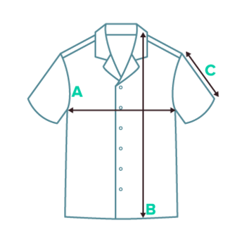 A graph showing the points of measurement for our button up t-shirts.