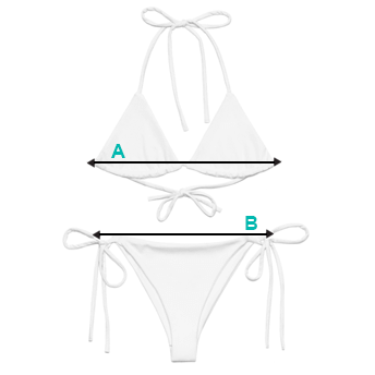 Bikini diagram showing measuring points on chest and waist.