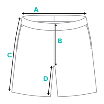 Swim trunk diagram showing measuring points.