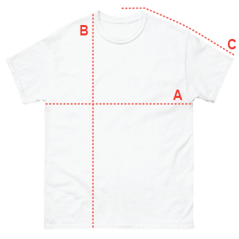 A graph showing the points of measurement for our t-shirts.