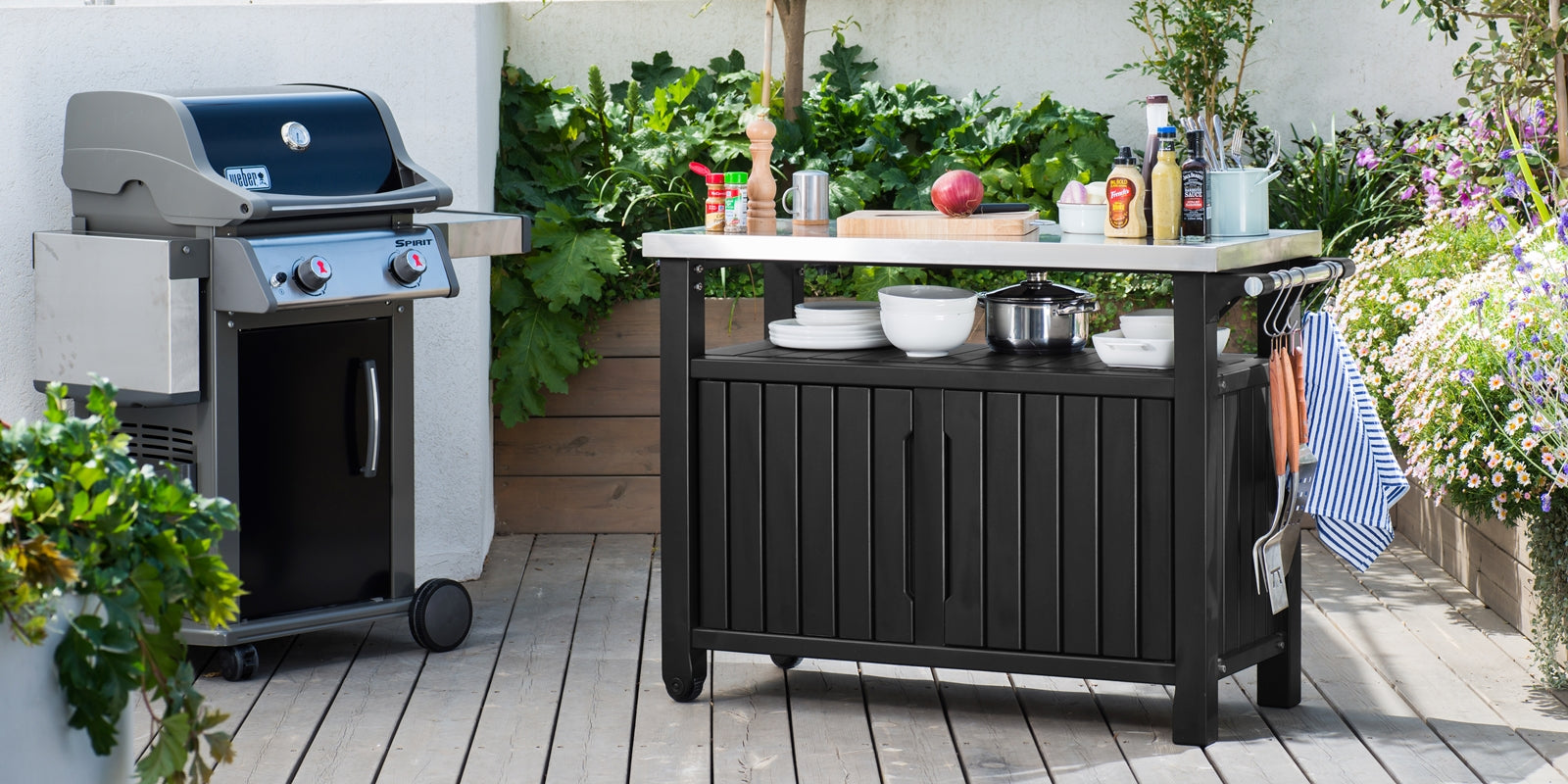 Keter Garden Outdoor Barbeque XL unity buffet storage table with wheels bbq