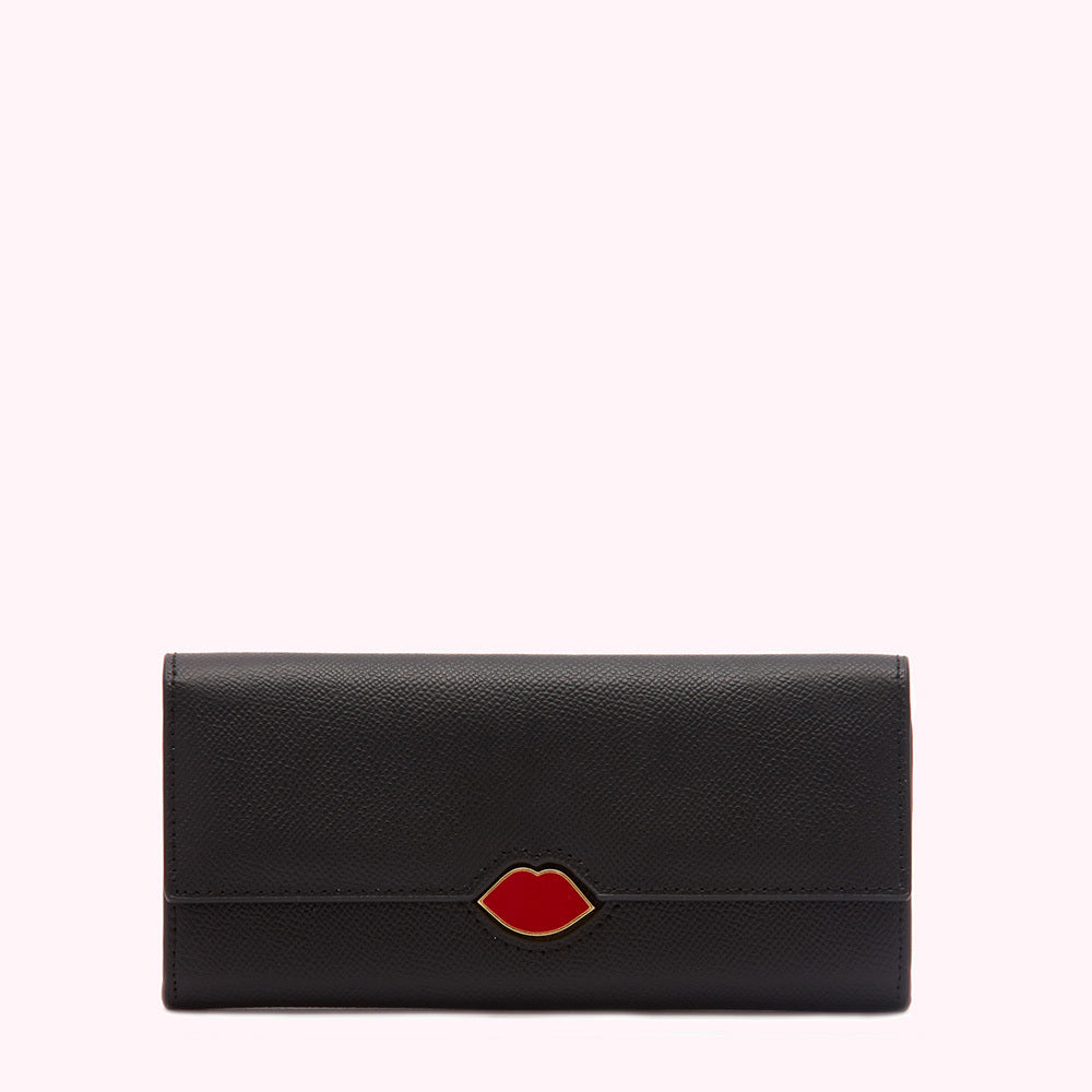 Black Enamel Lip Cora Wallet | Wallets | Lulu Guinness