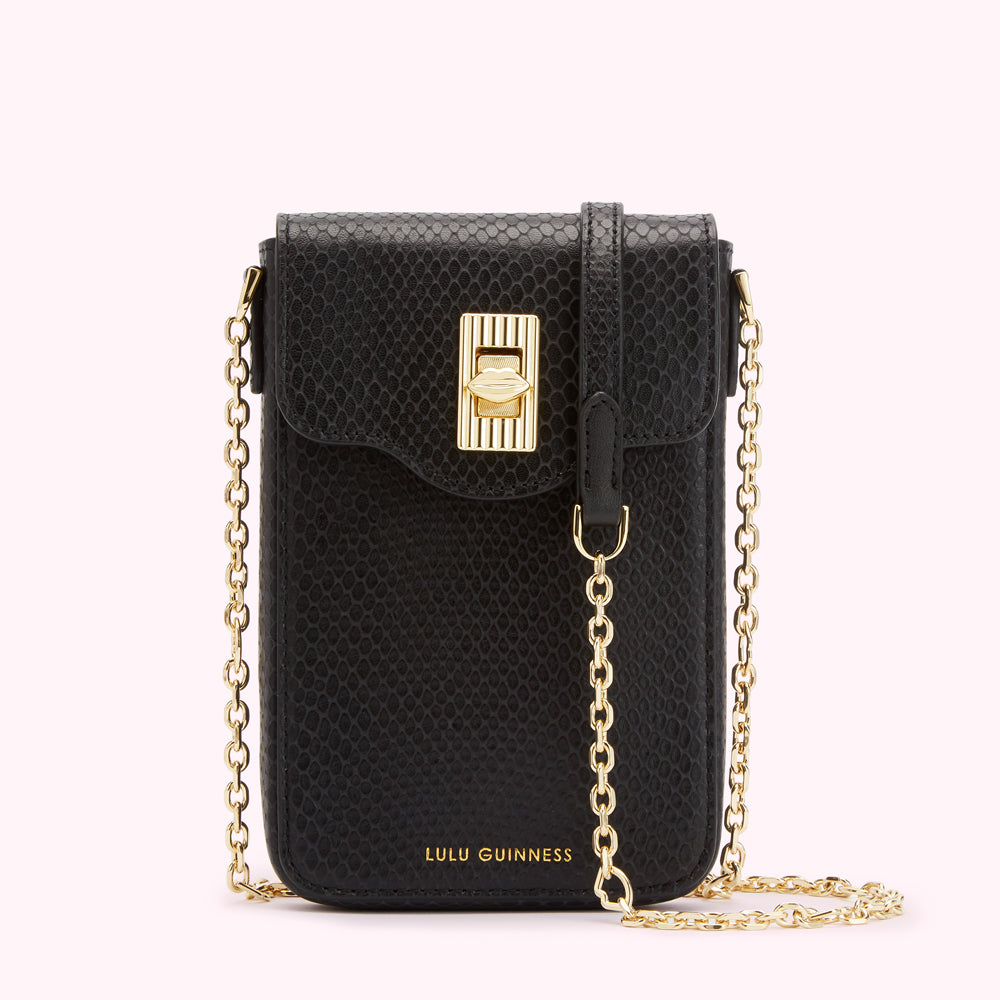 Lulu Guinness | Black Small Quilted Lip Leather Callie Crossbody Bag