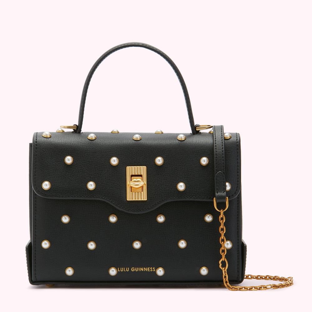 Black Pearl Medium Lip Turnlock Queenie Handbag | Handbag | Lulu Guinness