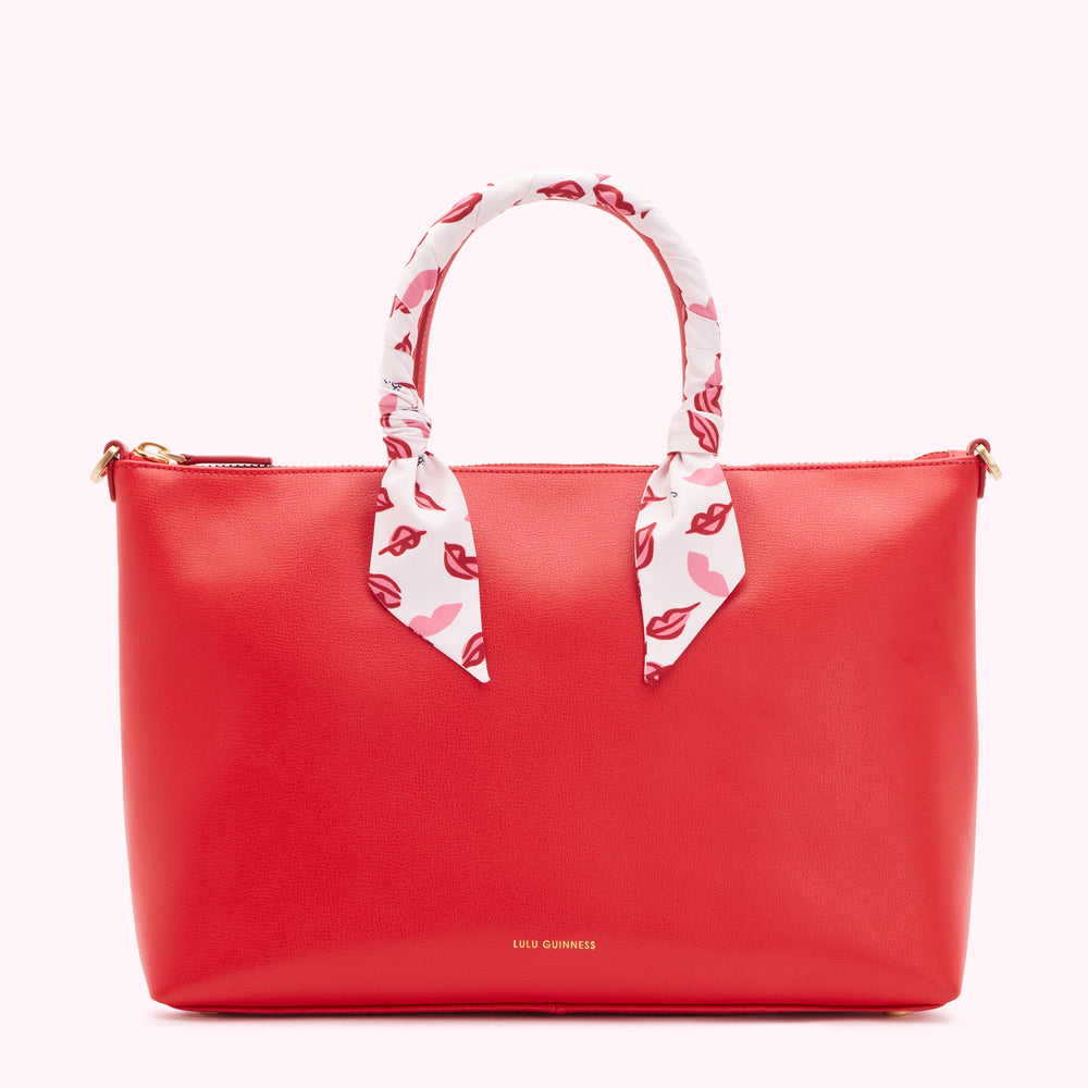 RED GRAINY LEATHER SCARF FRANCES TOTE BAG