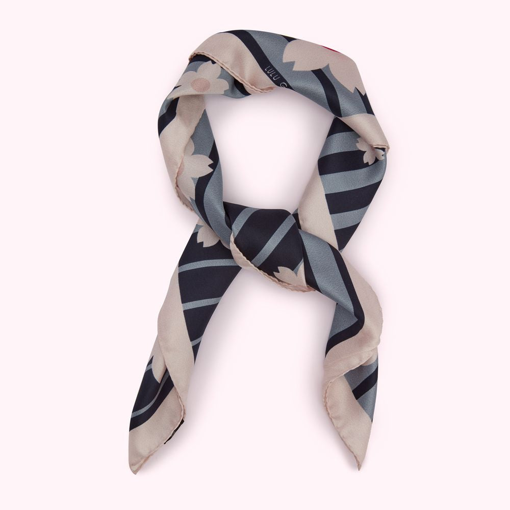 Navy Stripe Blossom Silk Twill Scarf | Scarves | Accessories | Lulu ...
