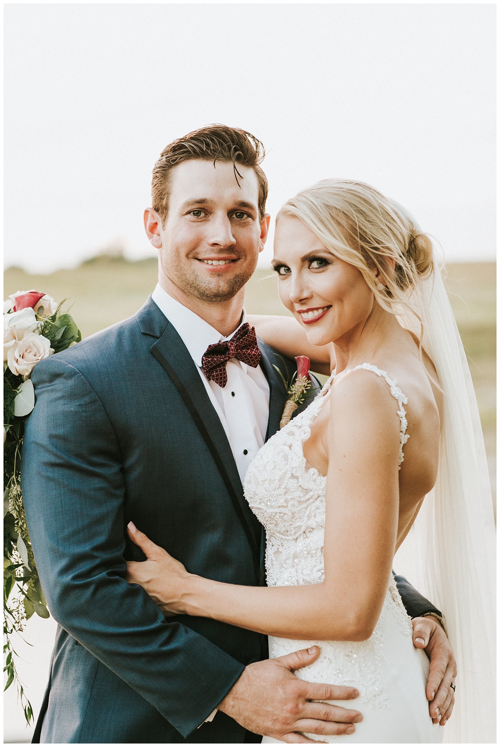 A portrait of a bride and groom