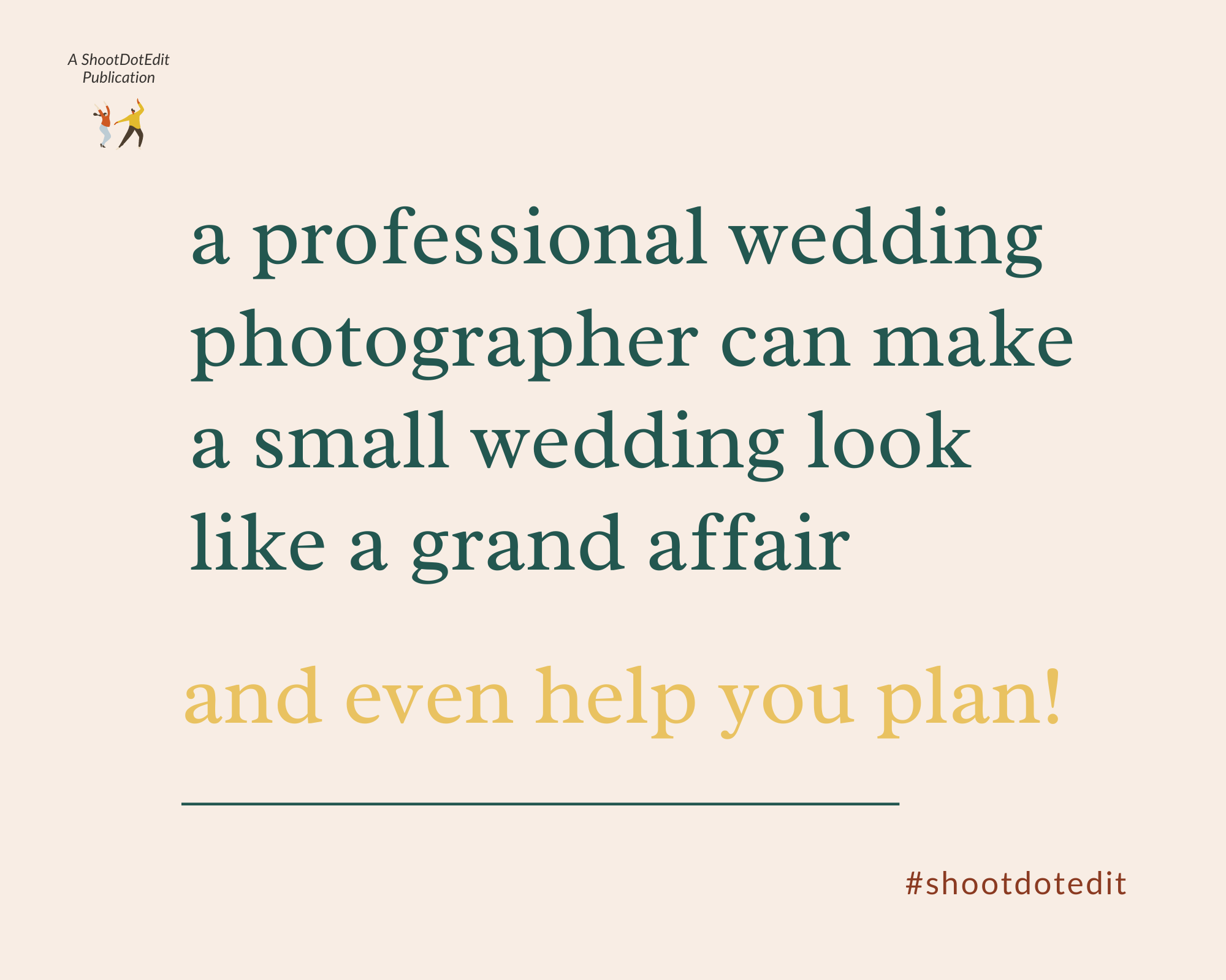 Infographic stating - a professional wedding photographer can make a small wedding look like a grand affair 