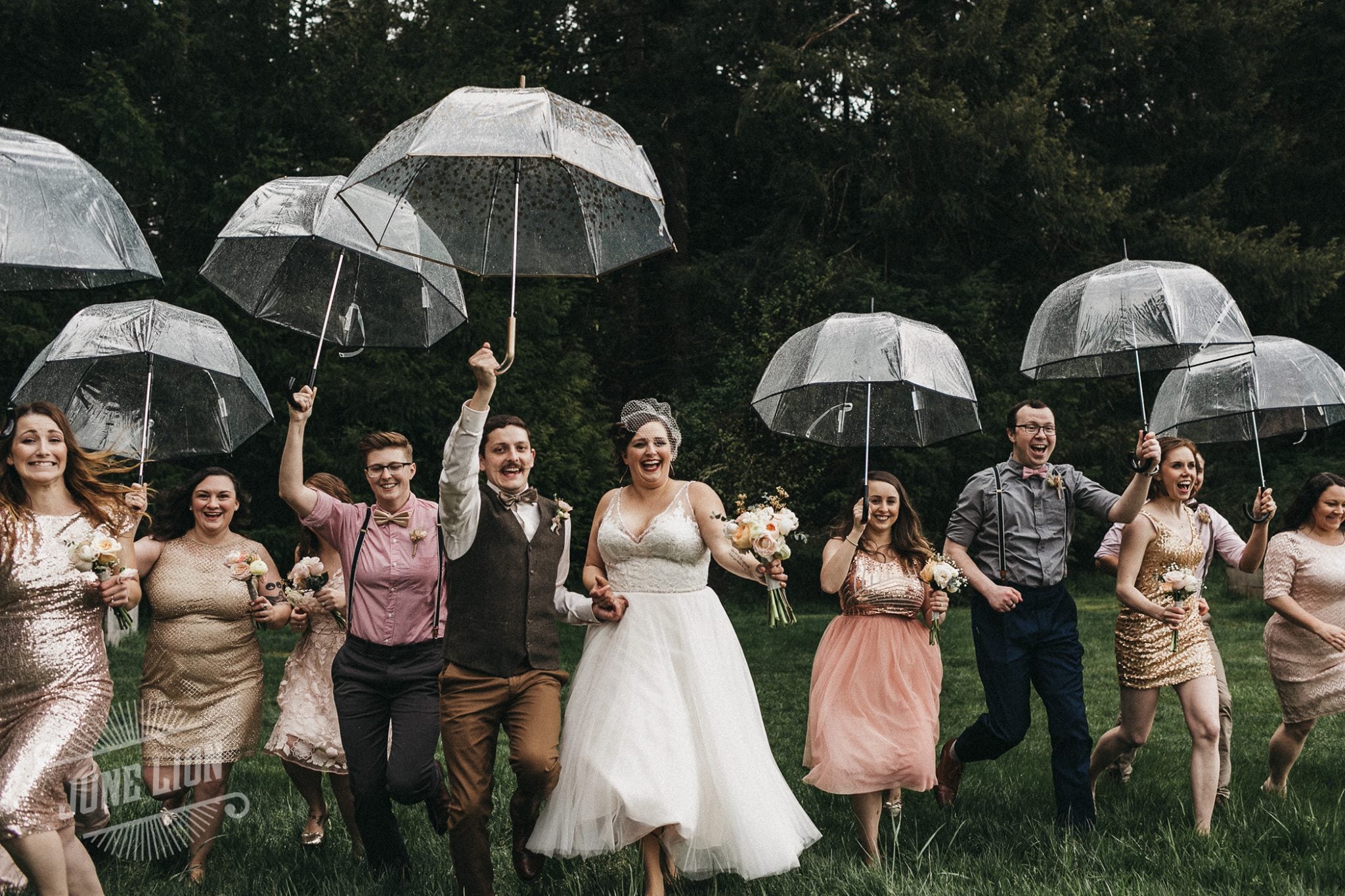 Photo of A Christian bride poses with her bridesmaids.