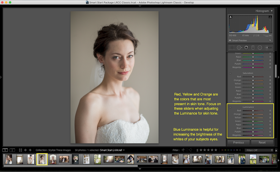 adjust luminance in lightroom