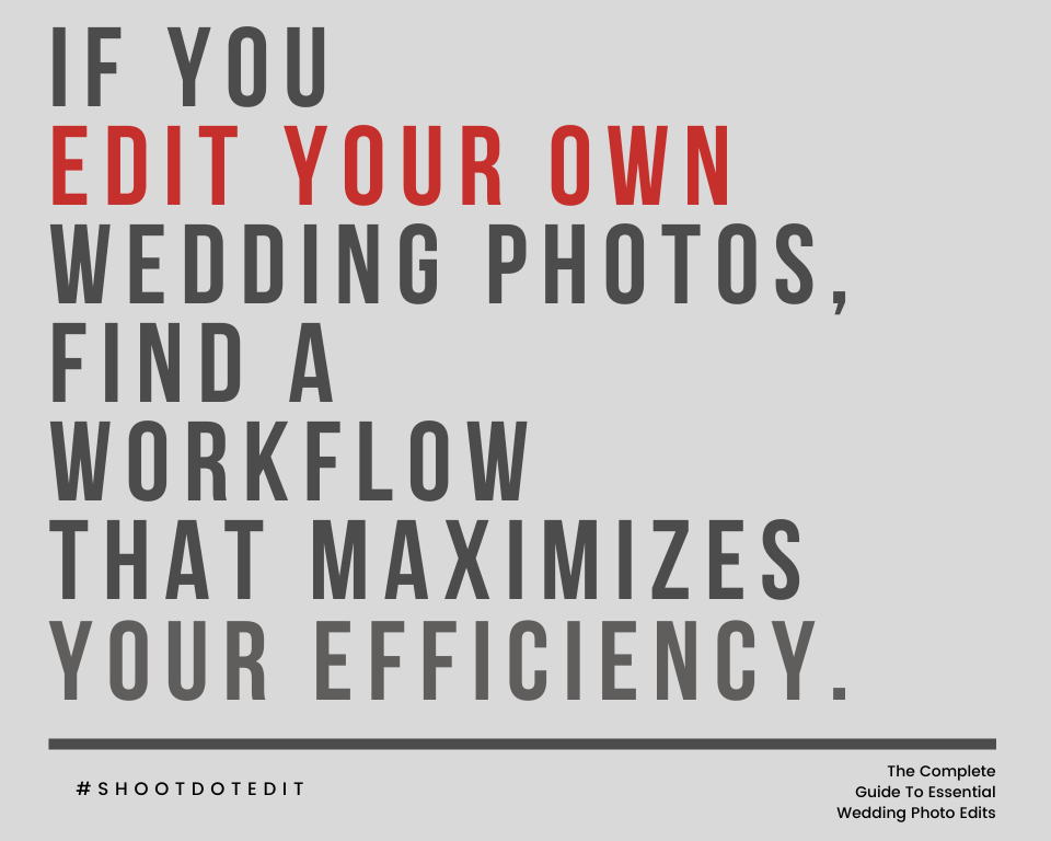infographic stating if you edit your own wedding photos, find a workflow that maximizes your efficiency.