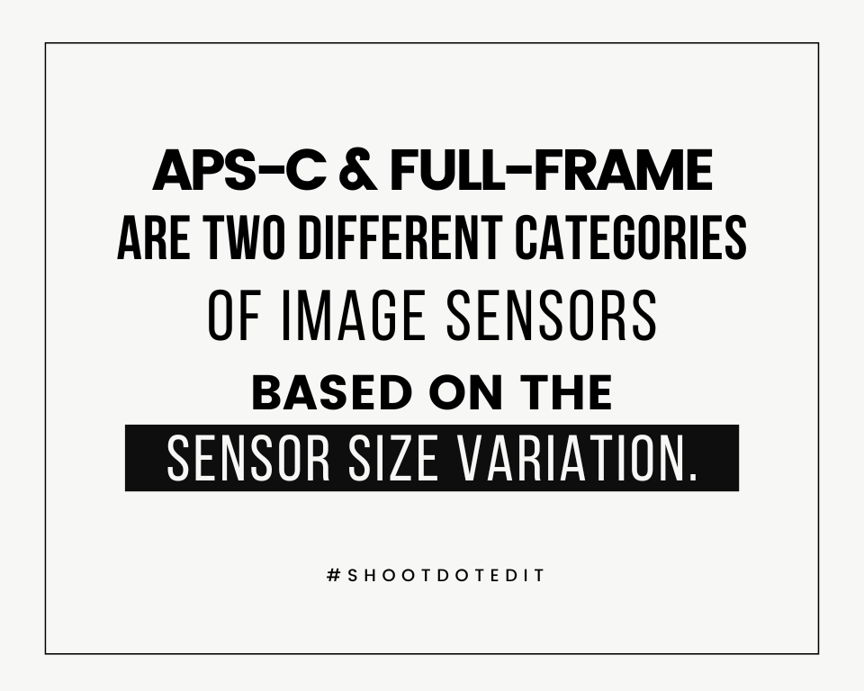 infographic stating APS-C & full-frame are two different categories of image sensors based on the sensor size variation